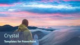  Presentation with cliff - PPT theme consisting of alone-tourist-sitting background and a ocean colored foreground