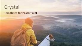  Presentation with blue mountain - PPT theme having alone-tourist-sitting background and a  colored foreground