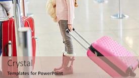  Presentation with airport terminal - Amazing slide set having alone-traveling-child-with-suitcase backdrop and a coral colored foreground
