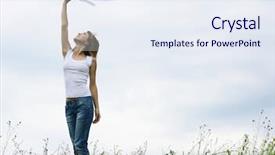  Presentation with grass meadow friendship youth - Audience pleasing presentation design consisting of alone woman with thin ribbon backdrop and a sky blue colored foreground