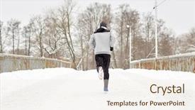  Presentation with young healthy people - Theme featuring along snow covered winter bridge background and a sky blue colored foreground