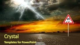  Presentation with lightning - Amazing PPT theme having along the road sunset backdrop and a tawny brown colored foreground