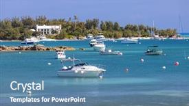  Presentation with power boats - Presentation design consisting of along the shoreline of bermuda background and a teal colored foreground