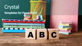  Presentation with abc - Slide set consisting of alphabet blocks blackboard - colourful stationery and word abc background and a ocean colored foreground