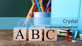  Presentation with abc - Presentation theme with alphabet blocks blackboard - colourful stationery and word abc background and a light blue colored foreground