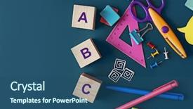  Presentation with abc - Slide deck having alphabet blocks blackboard - composition of colourful stationery background and a ocean colored foreground