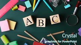  Presentation with abc - PPT theme with alphabet blocks blackboard - composition of colourful stationery background and a tawny brown colored foreground