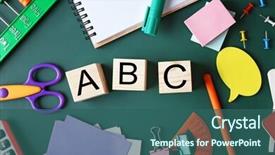  Presentation with abc - Cool new slide set with alphabet blocks blackboard - composition of colourful stationery backdrop and a ocean colored foreground