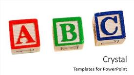  Presentation with flowers on white wooden - Theme consisting of alphabet blocks preschool - three toy wooden buckets background and a white colored foreground