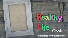  Presentation with healthy - Audience pleasing slides consisting of alphabet border - healthy life word on wooden backdrop and a gray colored foreground