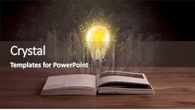  Presentation with open book - PPT theme having alphabet letters and yellow lightbulb background and a tawny brown colored foreground