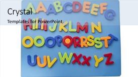  Presentation with letter - Presentation theme consisting of alphabet letters plastic - letter magnets closeup on white background and a light blue colored foreground