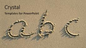  Presentation with footprints and sand beach - Slide set having alphabets words - alphabet letters handwritten in sand background and a coral colored foreground