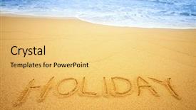  Presentation with blue waves - Beautiful PPT theme featuring alphabets words - holiday written in the sand backdrop and a yellow colored foreground