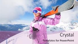  Presentation with snow - Theme enhanced with alpine - portrait of young woman background and a  colored foreground