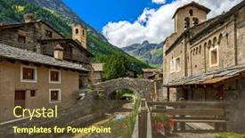  Presentation with medieval church - Theme featuring alpine-creek-flows-under-medieval background and a tawny brown colored foreground
