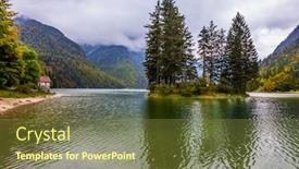  Presentation with pine trees - Cool new PPT layouts with alpine-lake-di-predil backdrop and a tawny brown colored foreground