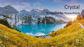 Presentation with earth day - Slide set having alpine lakes blue - idyllic panorama view background and a teal colored foreground
