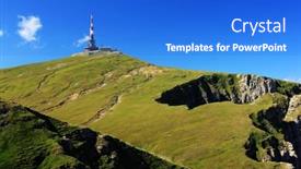  Presentation with romania - Theme featuring alpine-landscape-in-bucegi-mountains background and a cobalt blue colored foreground