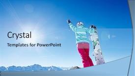  Presentation with winter sports - Slides with alpine mountain landscape - winter sports background and a light blue colored foreground