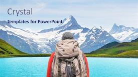  Presentation with tourism hiking - Beautiful presentation theme featuring alpine-peaks-landskape-background-bachalpsee backdrop and a sky blue colored foreground