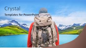  Presentation with tourism hiking - Slide deck featuring alpine-peaks-landskape-background-bachalpsee background and a light blue colored foreground