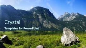  Presentation with green lake - Presentation theme featuring alpine-peaks-with-lake background and a ocean colored foreground