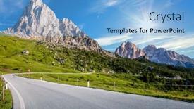  Presentation with road - Colorful PPT theme enhanced with alpine-road-in-mounts-road backdrop and a light blue colored foreground