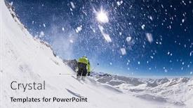  Presentation with alpine skiing - PPT theme featuring alpine-skier-skiing-downhill-blue background and a light gray colored foreground