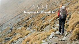 Presentation with trekking - PPT theme featuring alpine-trekking-harsh-foggy-conditions background and a coral colored foreground