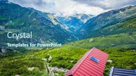  Presentation with eco buildings - Cool new PPT layouts with alpine valley with eco buildings backdrop and a ocean colored foreground