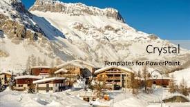  Presentation with snow day - Colorful PPT theme enhanced with alpine winter mountain landscape french alps covered with snow in sunny day val-d'isere france backdrop and a soft green colored foreground