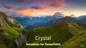  Presentation with time travel - Colorful presentation theme enhanced with alps-mountains-valley-at-sunrise backdrop and a tawny brown colored foreground