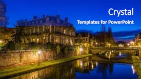  Presentation with traditional houses illustration - PPT theme enhanced with alsace france traditional half timber background and a cobalt blue colored foreground