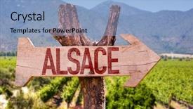  Presentation with winery - Slide deck having closeup ripe riesling grapes - alsace wooden sign with winery background and a light blue colored foreground