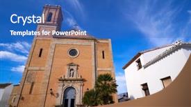  Presentation with church tithes - Presentation design having altea church consuelo in mediterranean background and a teal colored foreground