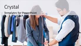  Presentation with formal - Slide deck consisting of alteration - professional tailor taking measurements background and a sky blue colored foreground