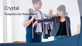  Presentation with formal - Audience pleasing theme consisting of alteration - professional tailor taking measurements backdrop and a  colored foreground