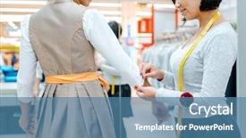  Presentation with tape measure - Audience pleasing presentation consisting of alteration - tailor fitting a bespoke dress backdrop and a teal colored foreground