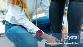  Presentation with trousers - Slide deck having alterations tailor measuring trousers background and a ocean colored foreground