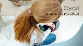  Presentation with trousers - Presentation design consisting of alterations-tailor-measuring-trousers background and a coral colored foreground