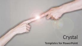  Presentation with fingers - PPT theme with alterative energy - fingers touching electricity background and a light gray colored foreground