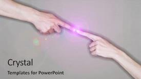  Presentation with fingers - Beautiful PPT layouts featuring alterative energy - fingers touching electricity backdrop and a light gray colored foreground