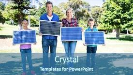  Presentation with solar park - Colorful theme enhanced with alterative energy - portrait of family holding backdrop and a ocean colored foreground