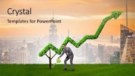  Presentation with investment - Presentation having economy footprint - businessman in investment concept watering background and a  colored foreground