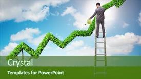  Presentation with investment - Slide deck featuring economy footprint - businessman in investment concept watering background and a  colored foreground