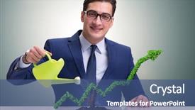  Presentation with currency financial concept macro - Audience pleasing slides consisting of economy footprint - businessman in investment concept watering backdrop and a gray colored foreground