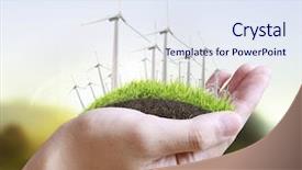  Presentation with turbine - Beautiful slide set featuring wind turbine in a man hand backdrop and a sky blue colored foreground