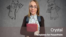  Presentation with devil angel - Cool new PPT layouts with alternative learning - young nerd girl standing backdrop and a tawny brown colored foreground
