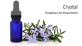  Presentation with aromatherapy rosemary essential oil - PPT theme consisting of alternative medicine blue - rosemary herb leaf sprig background and a white colored foreground